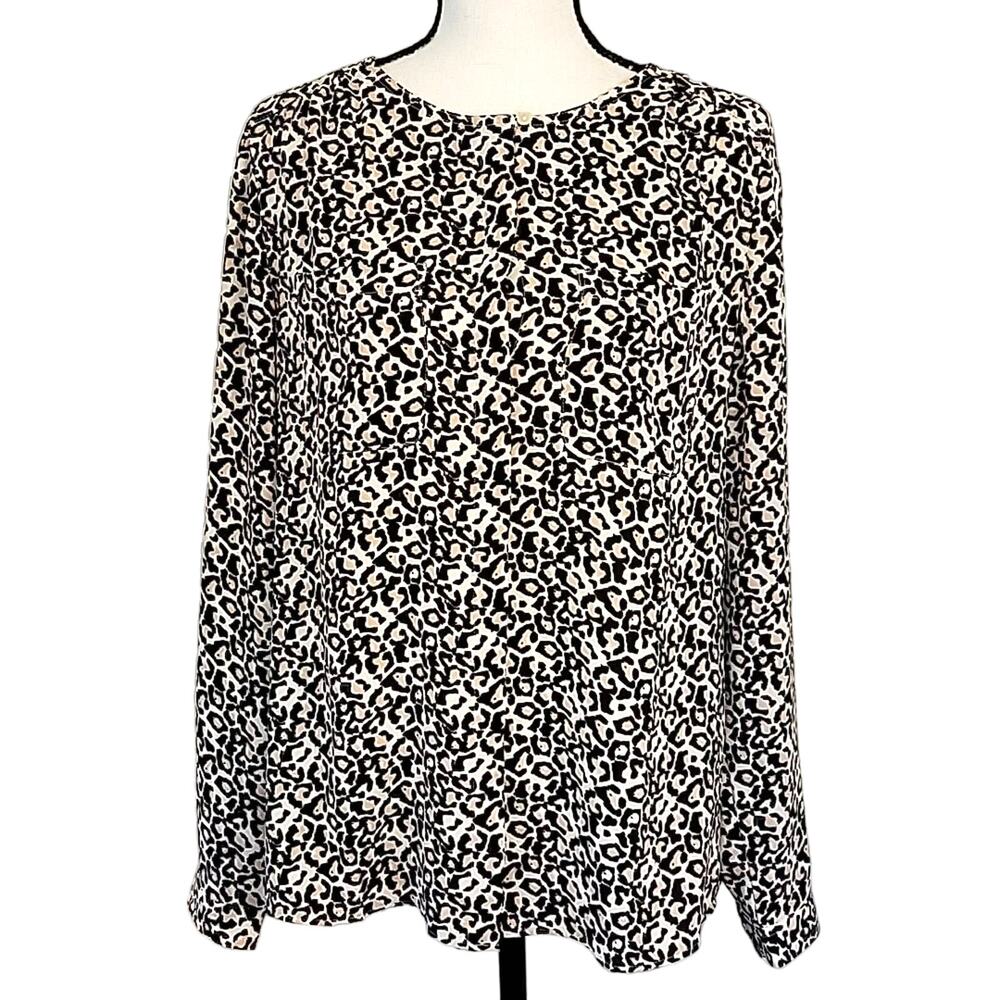 LOFT Blouse Women's S Black Blush Leopard Print Classic Coastal Glam Preppy Boho